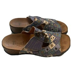 Think MIZZI Sandals Size 37(7) Slide Slip on Comfort Cork Wedge Shoes